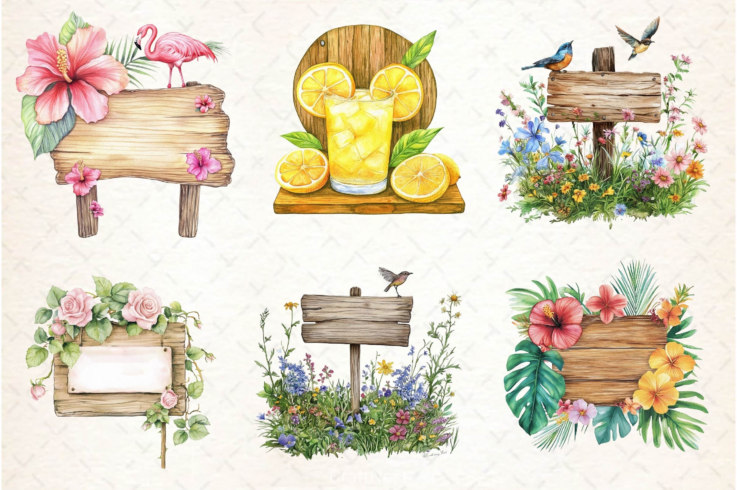 Summer Day Wooden Sign Clipart Bundle - CraftNest - Digital Crafting and Art