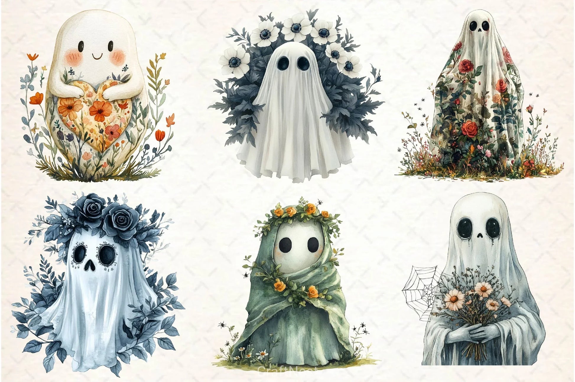 Halloween Floral Ghost Clipart Bundle 3 - CraftNest - Digital Crafting and Art