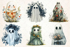 Halloween Floral Ghost Clipart Bundle 3 - CraftNest - Digital Crafting and Art