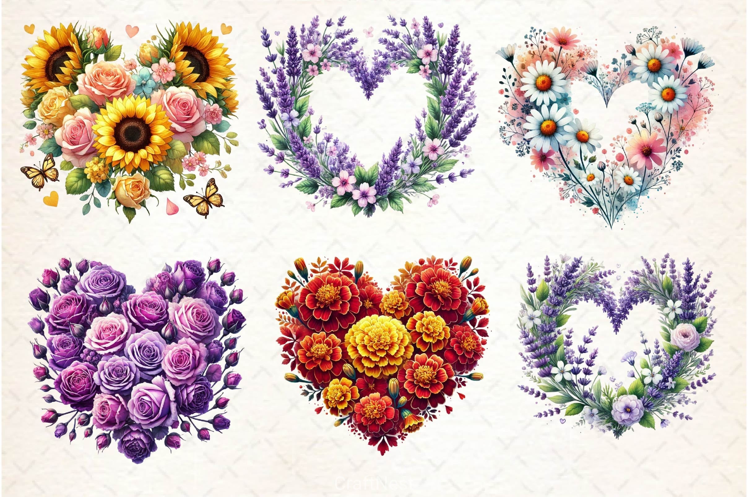 Valentine Floral Heart Clipart Bundle - CraftNest - Digital Crafting and Art