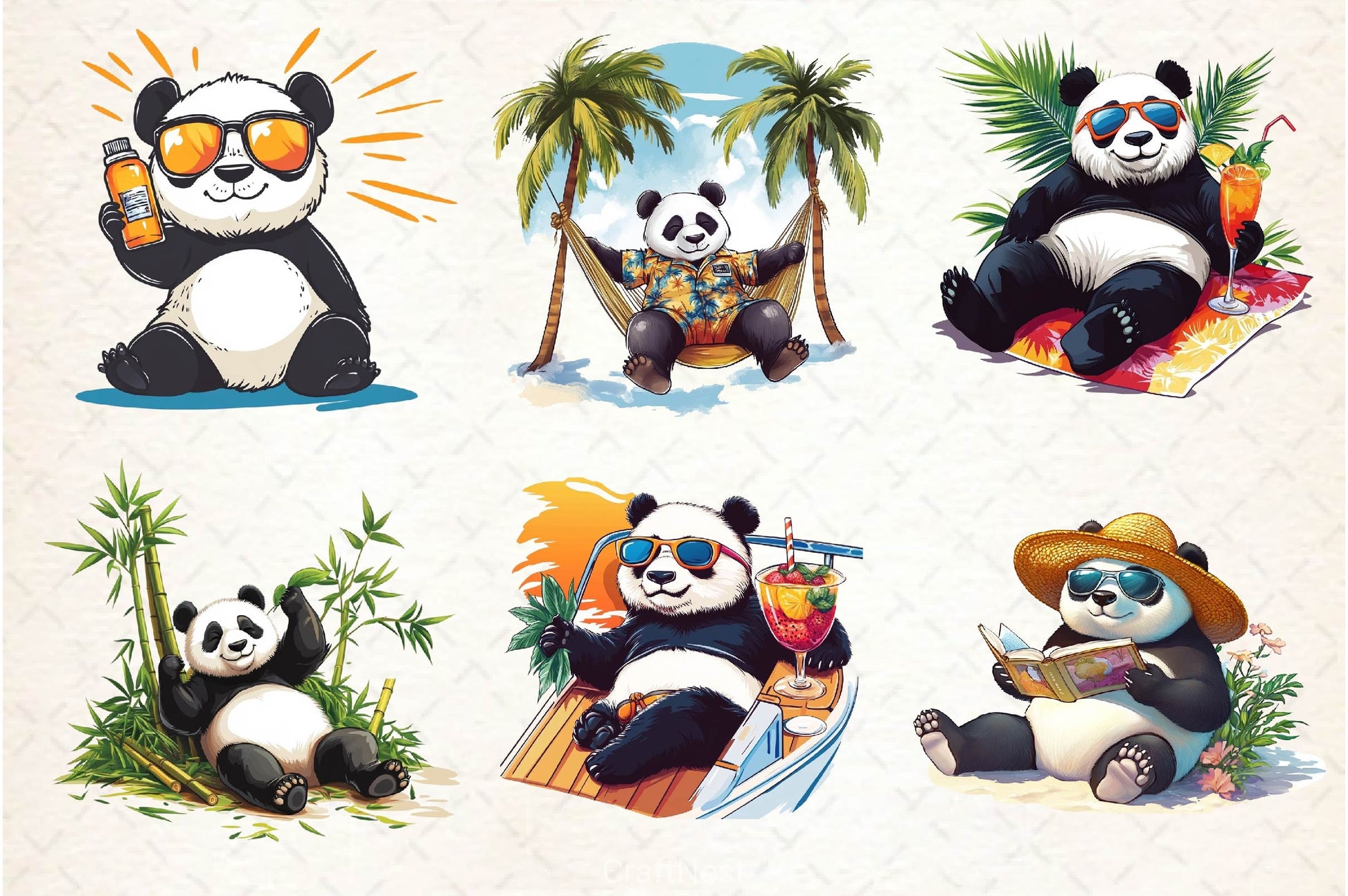 Funny Sunbathing Panda Clipart Bundle 2 - CraftNest - Digital Crafting and Art