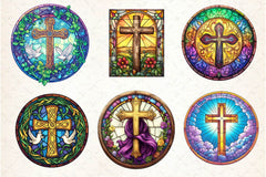 Christian Cross Round Stained Glass Art Clipart Bundle - CraftNest - Digital Crafting and Art