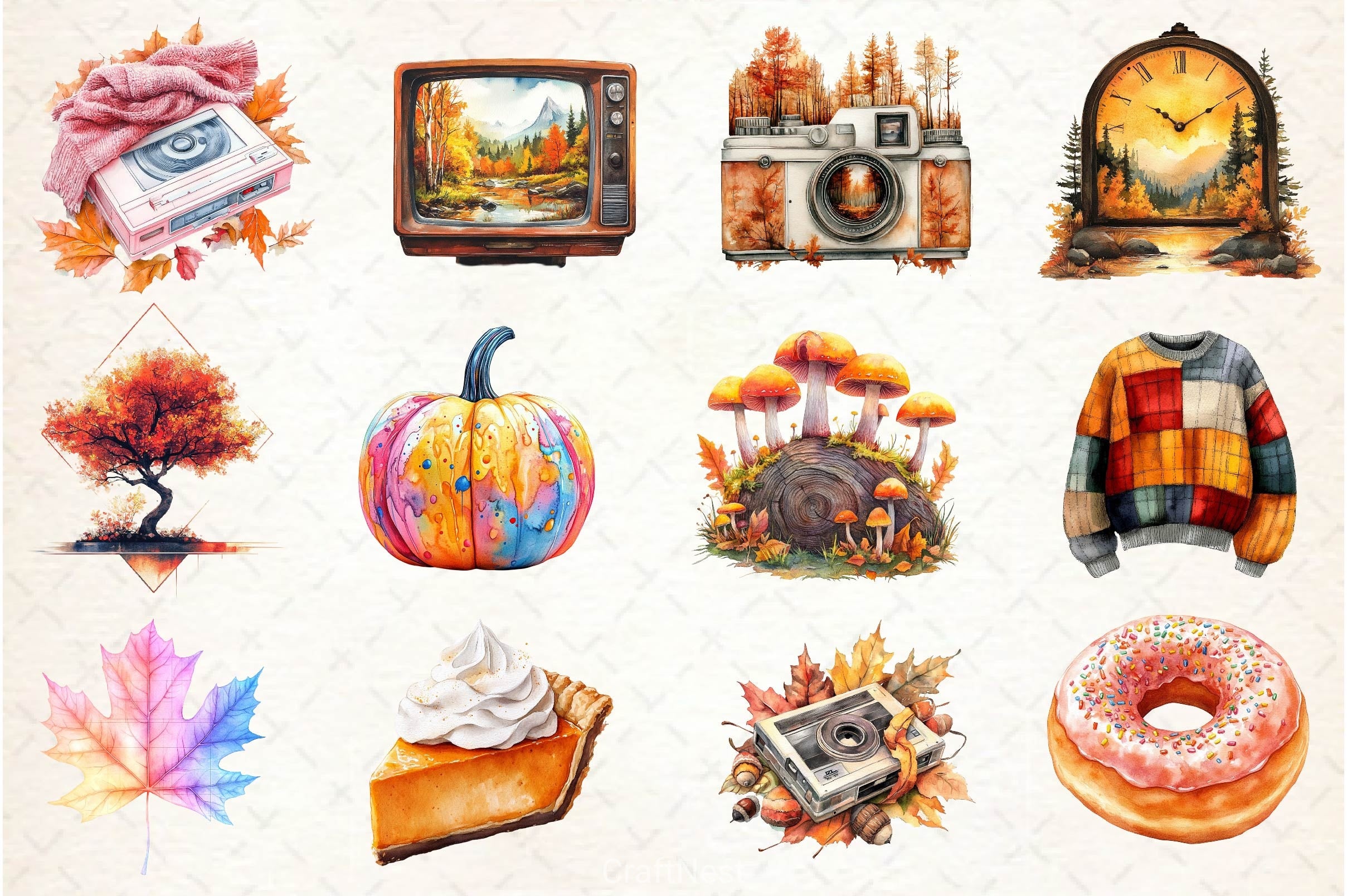 80s Retro Autumn Clipart Bundle 3 - CraftNest - Digital Crafting and Art