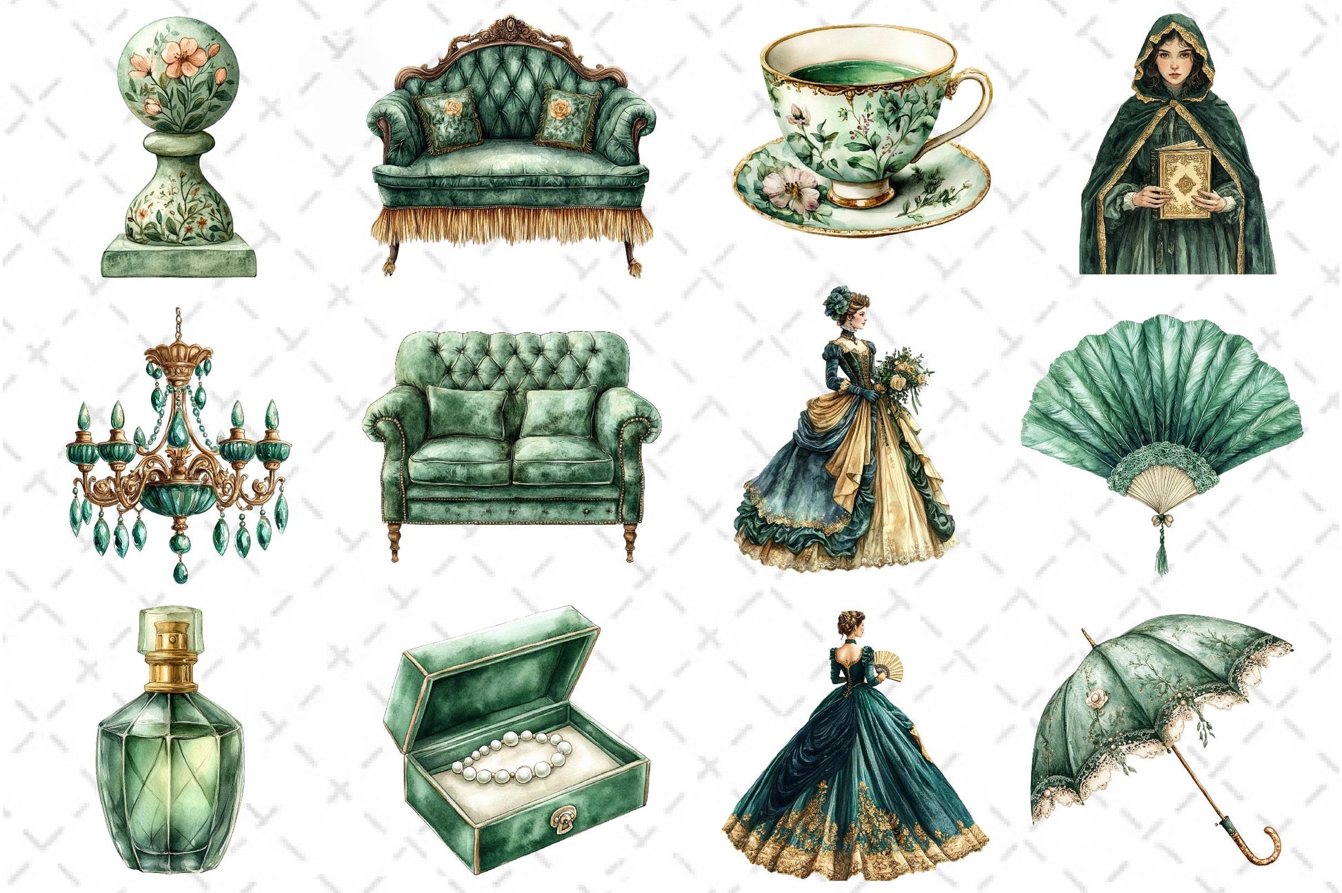 Green Emerald Victorian Clipart Bundle - CraftNest - Digital Crafting and Art