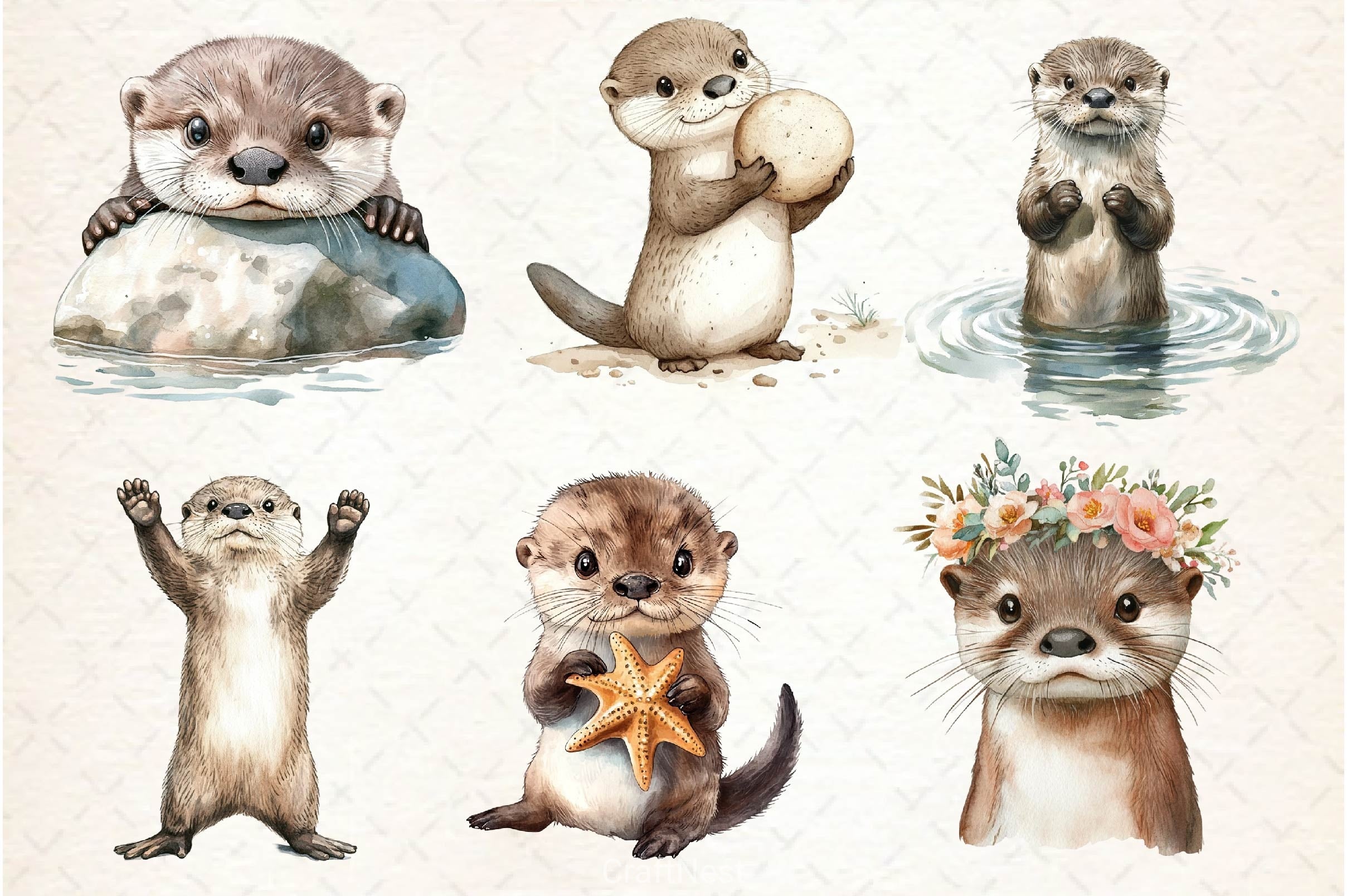 Playful Otter Pups Clipart Bundle 2 - CraftNest - Digital Crafting and Art