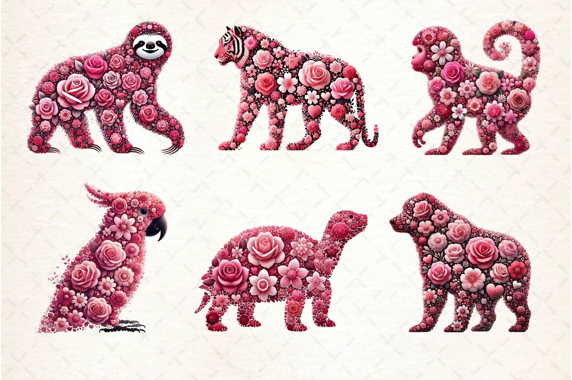 Valentines Day Animal With Rose Clipart Bundle - CraftNest - Digital Crafting and Art