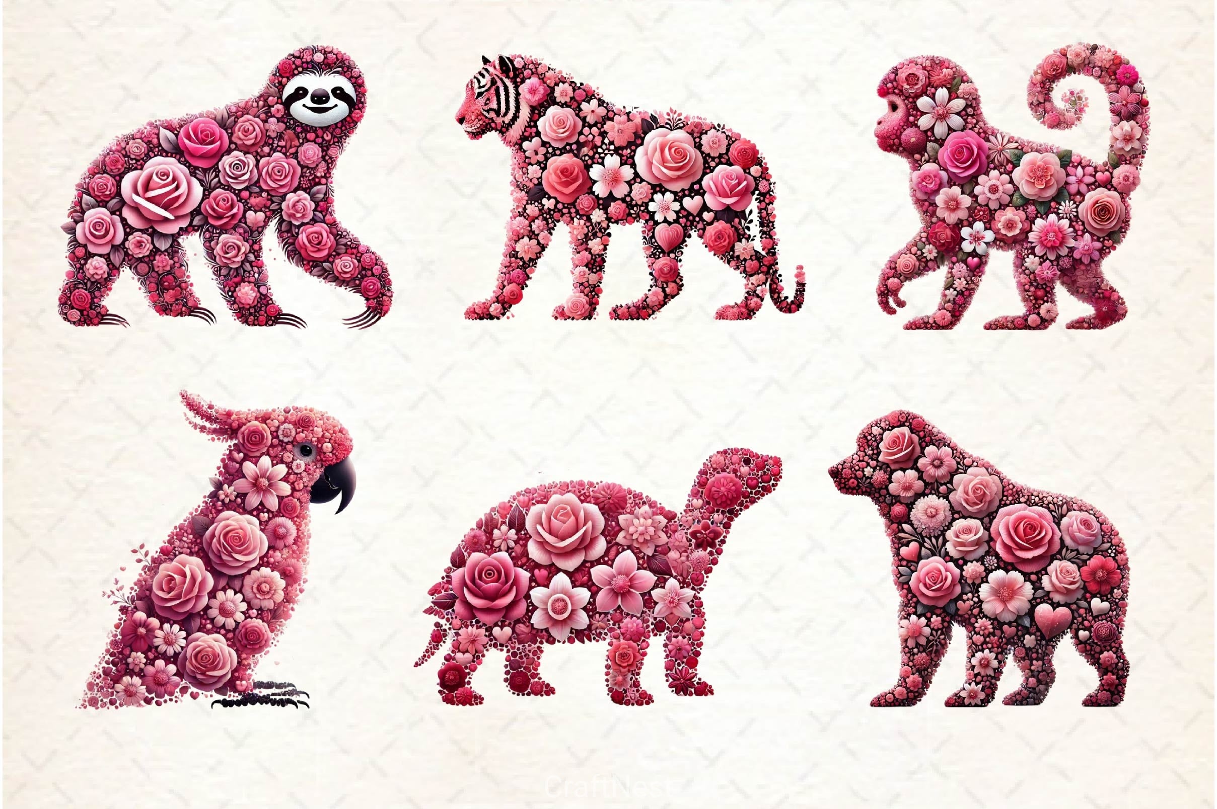 Valentines Day Animal With Rose Clipart Bundle - CraftNest - Digital Crafting and Art