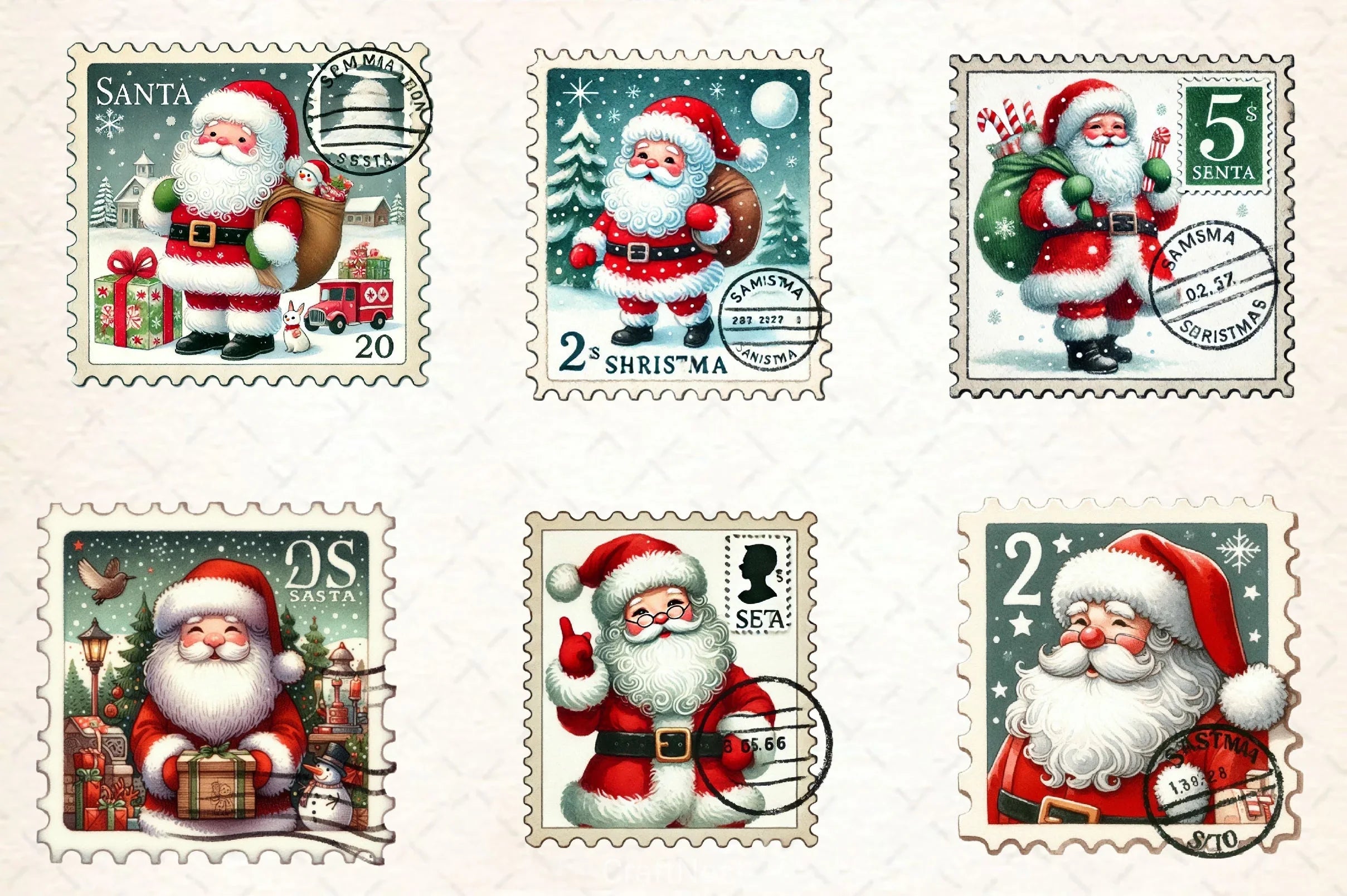 Postage Stamp Santa Claus Clipart Bundle 2 - CraftNest - Digital Crafting and Art