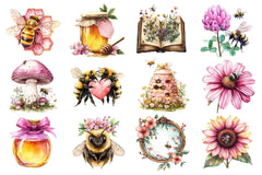 Pink Summer Bees Garden Clipart Bundle 2 - CraftNest - Digital Crafting and Art