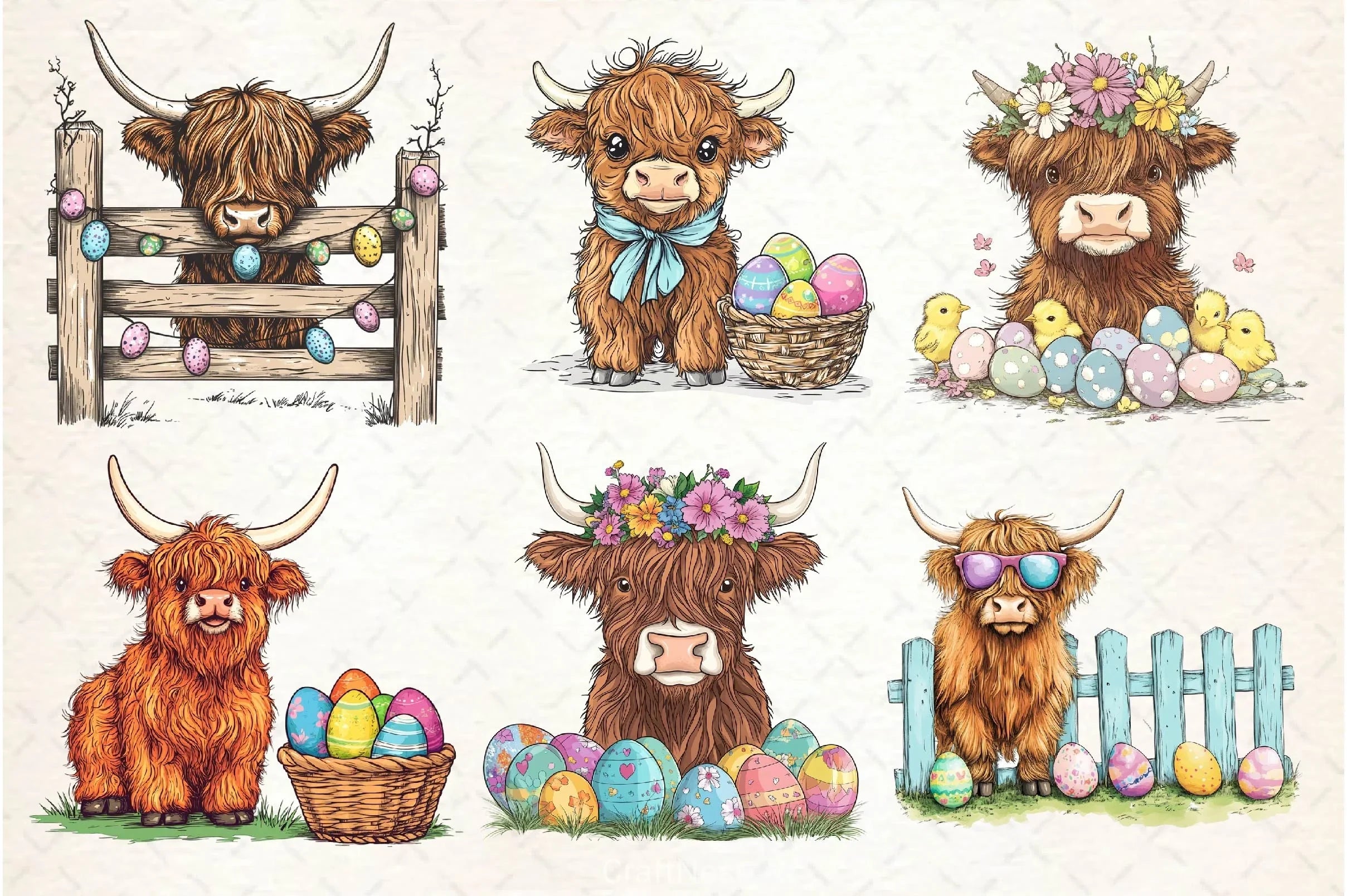 Easter Highland Cow Clipart Bundle 3 - CraftNest - Digital Crafting and Art