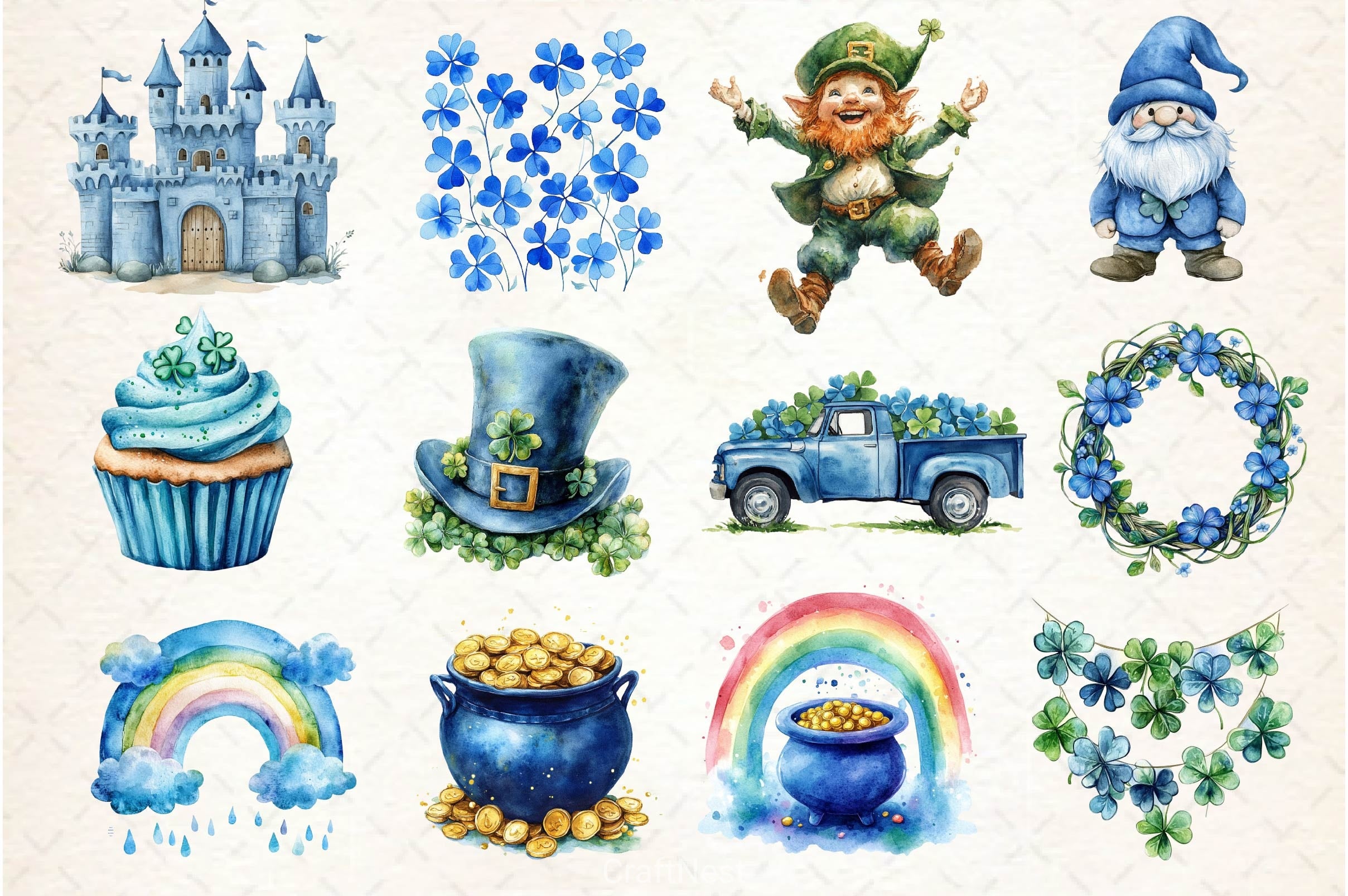 Blue St Patricks Day Clipart Bundle - CraftNest - Digital Crafting and Art