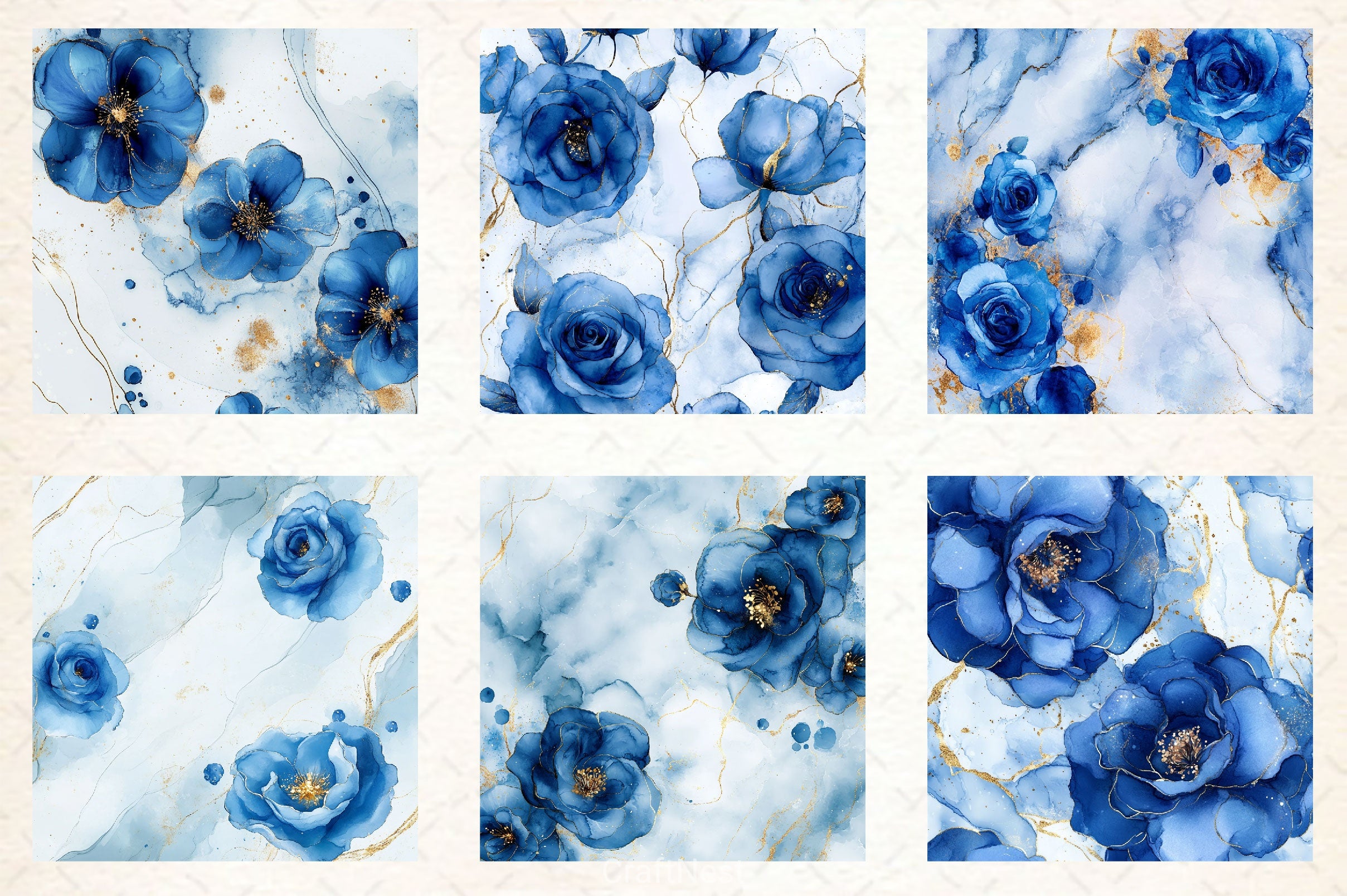 Blue Ink Flowers Digital Paper 4 - CraftNest - Digital Crafting and Art