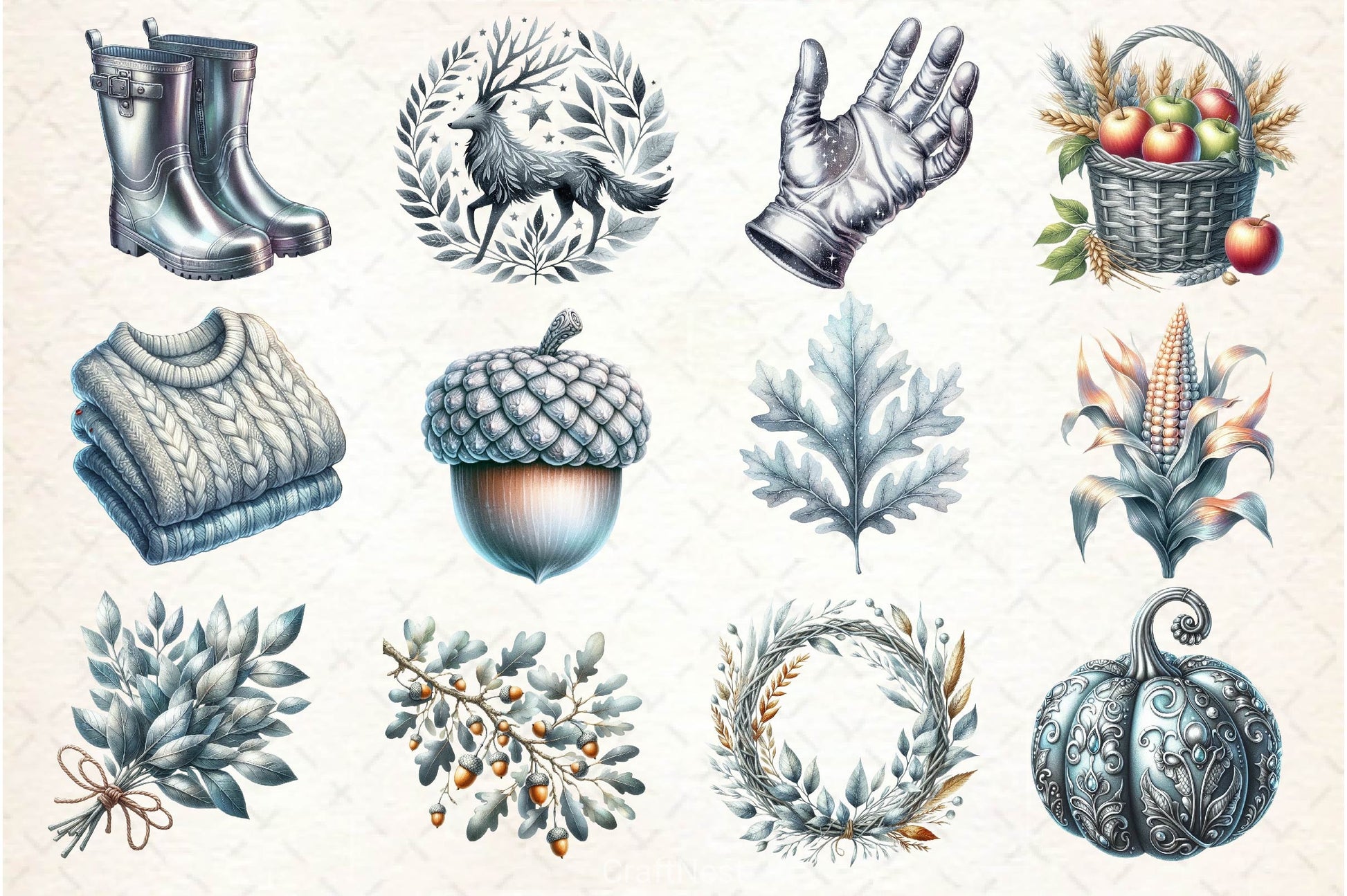Silver Autumn Clipart Bundle 2 - CraftNest - Digital Crafting and Art