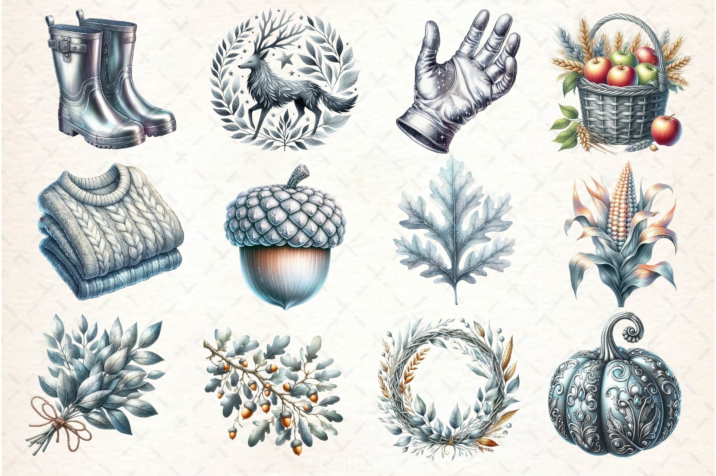 Silver Autumn Clipart Bundle 2 - CraftNest - Digital Crafting and Art