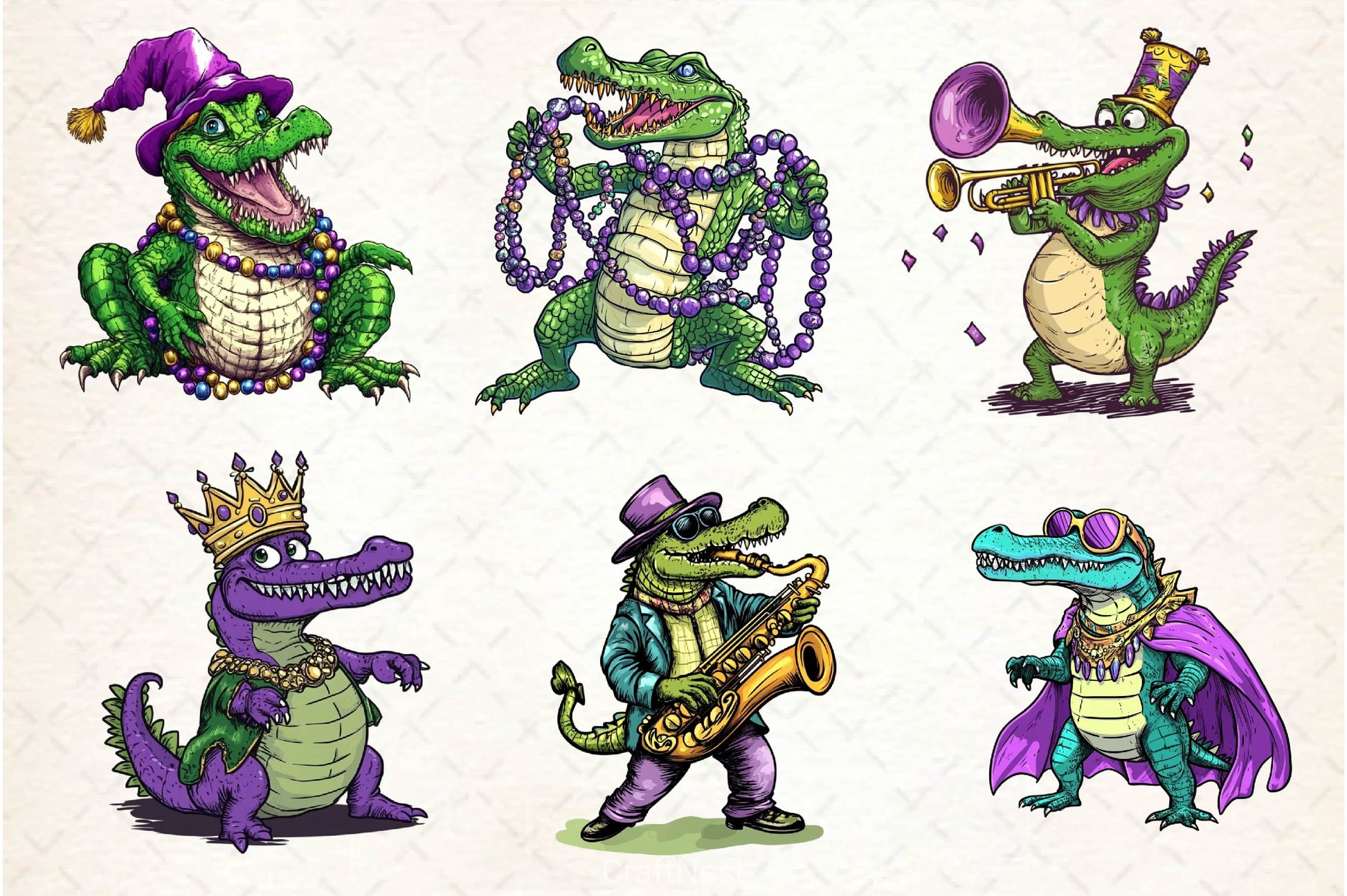 Mardi Gras Crocodile Clipart Bundle 2 - CraftNest - Digital Crafting and Art