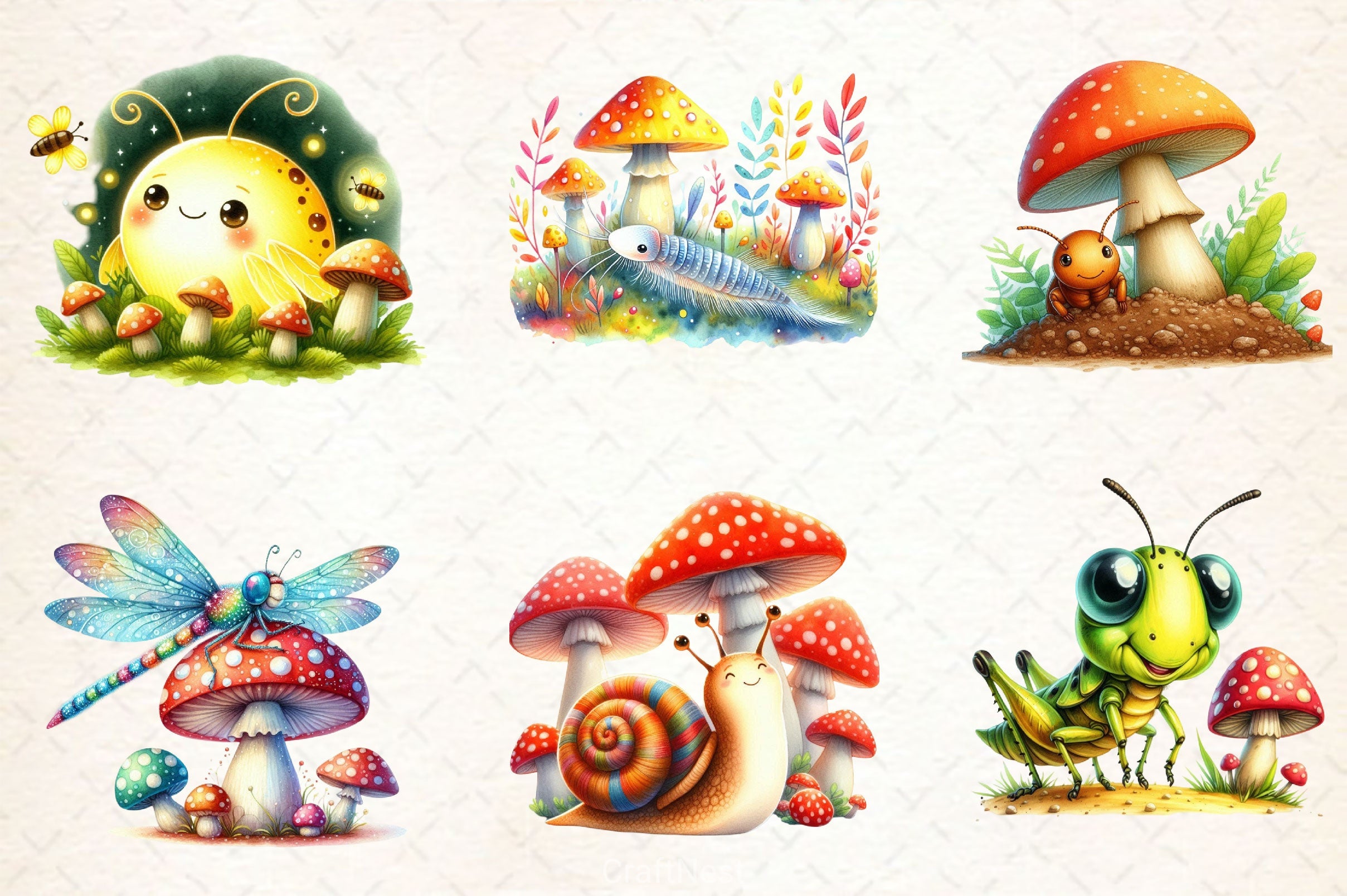 Cute Insects Mushroom Clipart Bundle 2 - CraftNest - Digital Crafting and Art