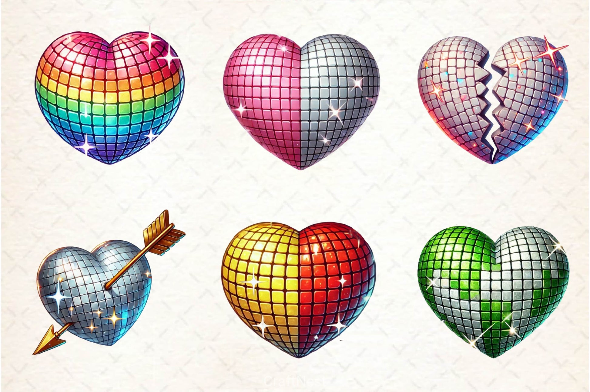 Valentines Day Disco Heart Clipart Bundle 3 - CraftNest - Digital Crafting and Art