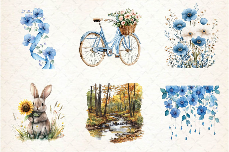 Spring Neutral Blue Clipart Bundle - CraftNest - Digital Crafting and Art