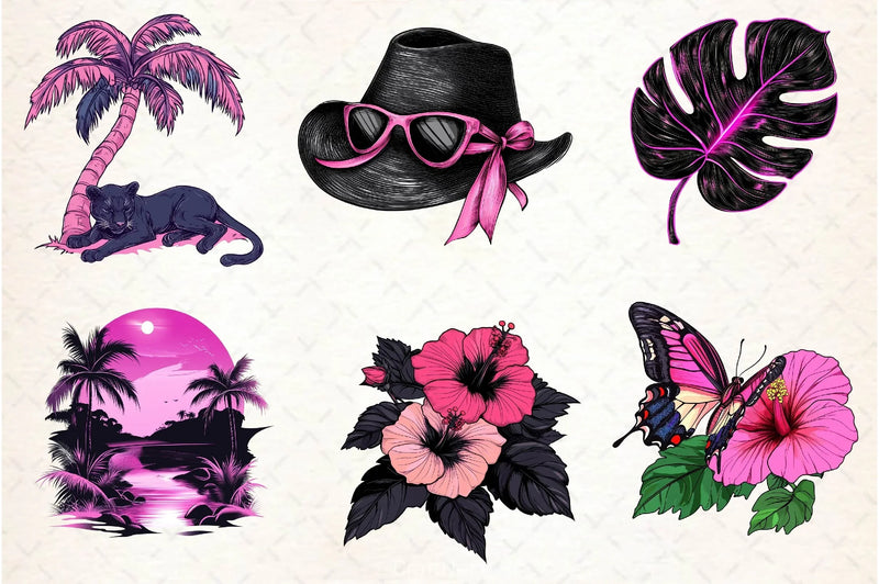 Black And Pink Summer Clipart Bundle 5 - CraftNest - Digital Crafting and Art