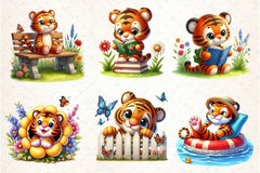 Cute Tiger With Floral Spring Clipart Bundle - CraftNest - Digital Crafting and Art