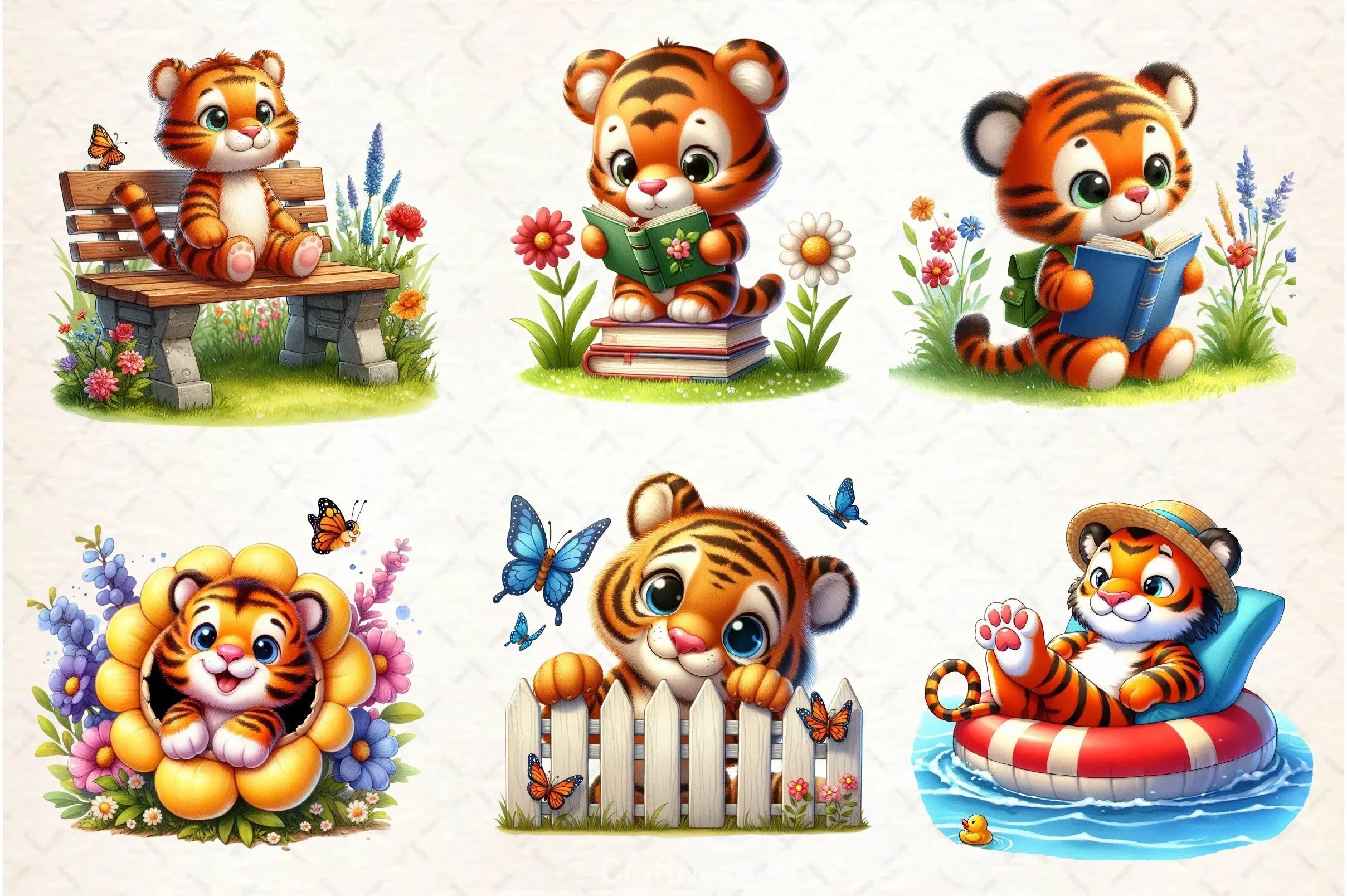 Cute Tiger With Floral Spring Clipart Bundle - CraftNest - Digital Crafting and Art