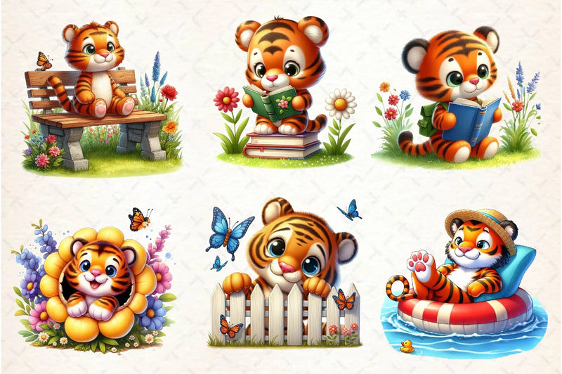 Cute Tiger With Floral Spring Clipart Bundle - CraftNest - Digital Crafting and Art