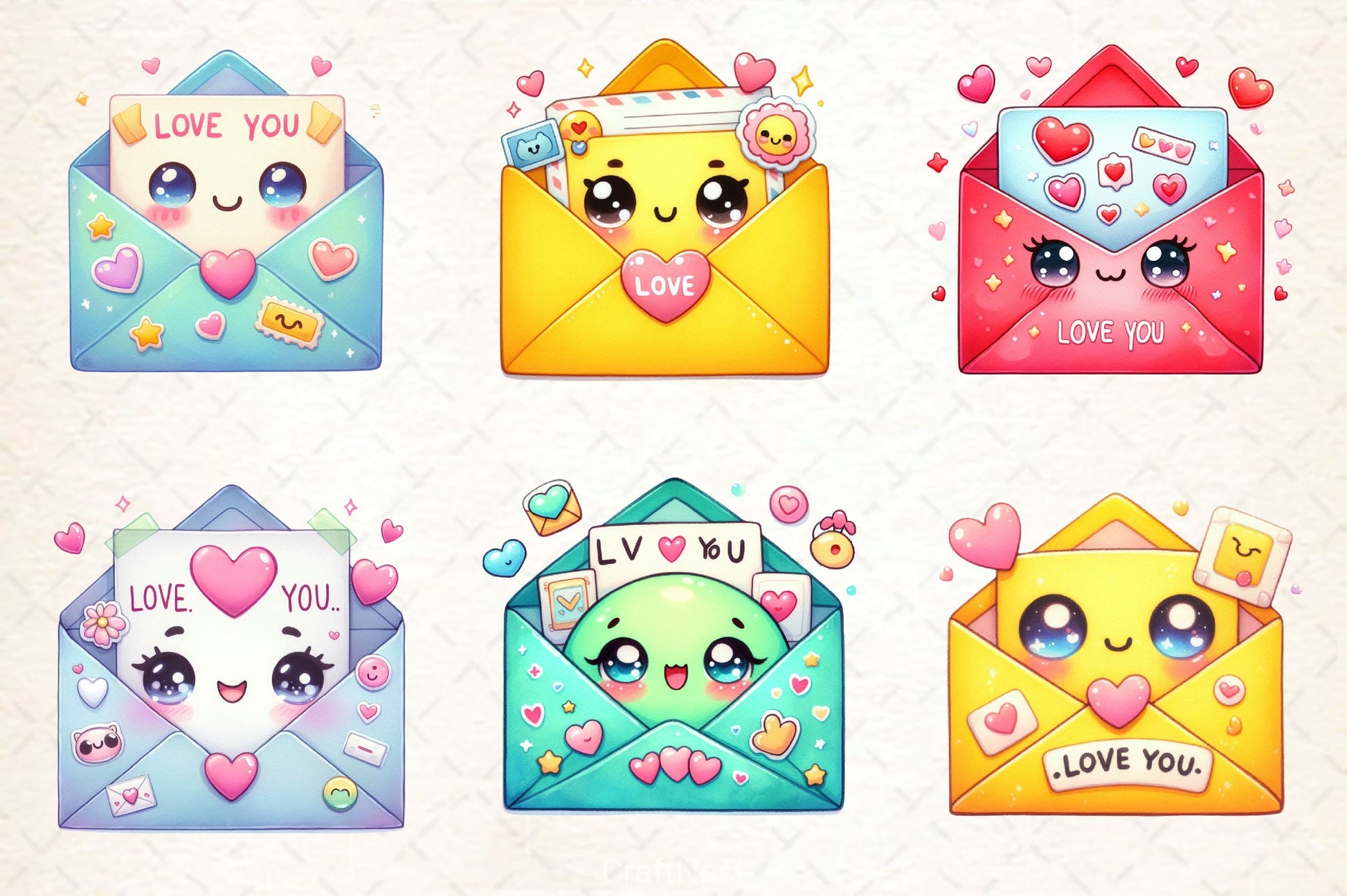 Kawaii Valentine Envelope Clipart Bundle 2 - CraftNest - Digital Crafting and Art