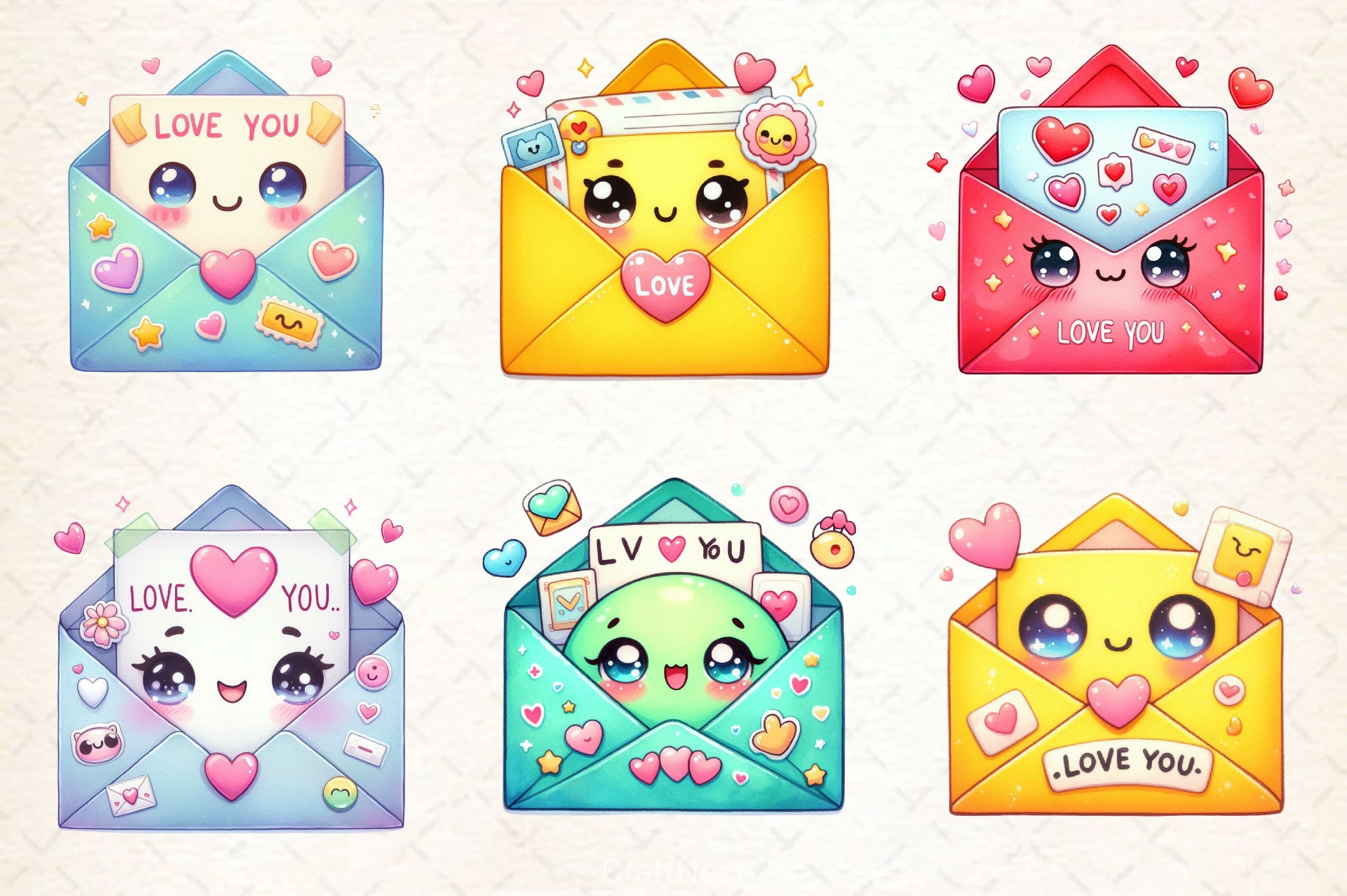 Kawaii Valentine Envelope Clipart Bundle 2 - CraftNest - Digital Crafting and Art