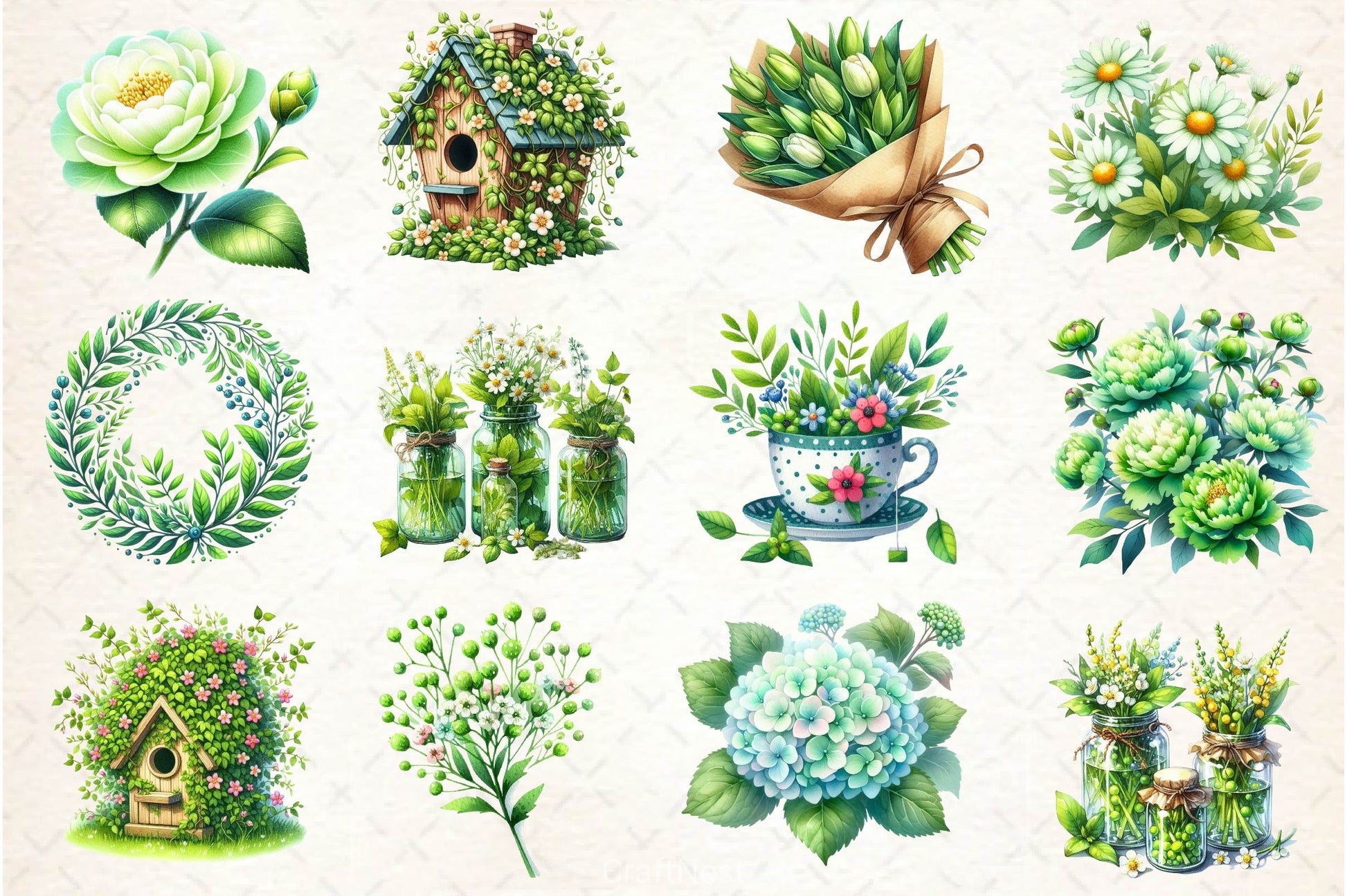Green Blossom Spring Clipart Bundle 2 - CraftNest - Digital Crafting and Art