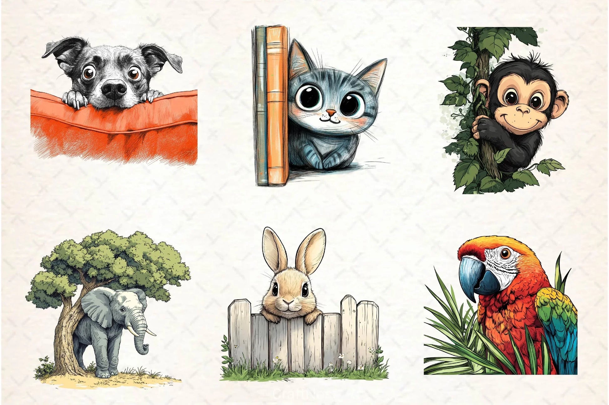 Quirky Animals Peeking Around Corner Clipart Bundle 2 - CraftNest - Digital Crafting and Art