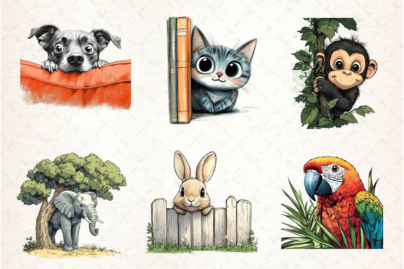 Quirky Animals Peeking Around Corner Clipart Bundle 2 - CraftNest - Digital Crafting and Art