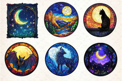 Moonlit Nights Stained Glass Circle Clipart Bundle - CraftNest - Digital Crafting and Art