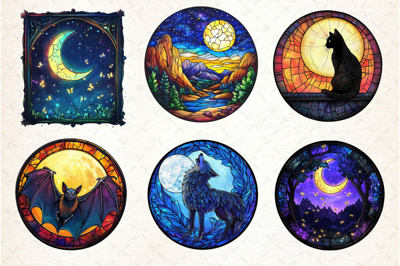 Moonlit Nights Stained Glass Circle Clipart Bundle - CraftNest - Digital Crafting and Art