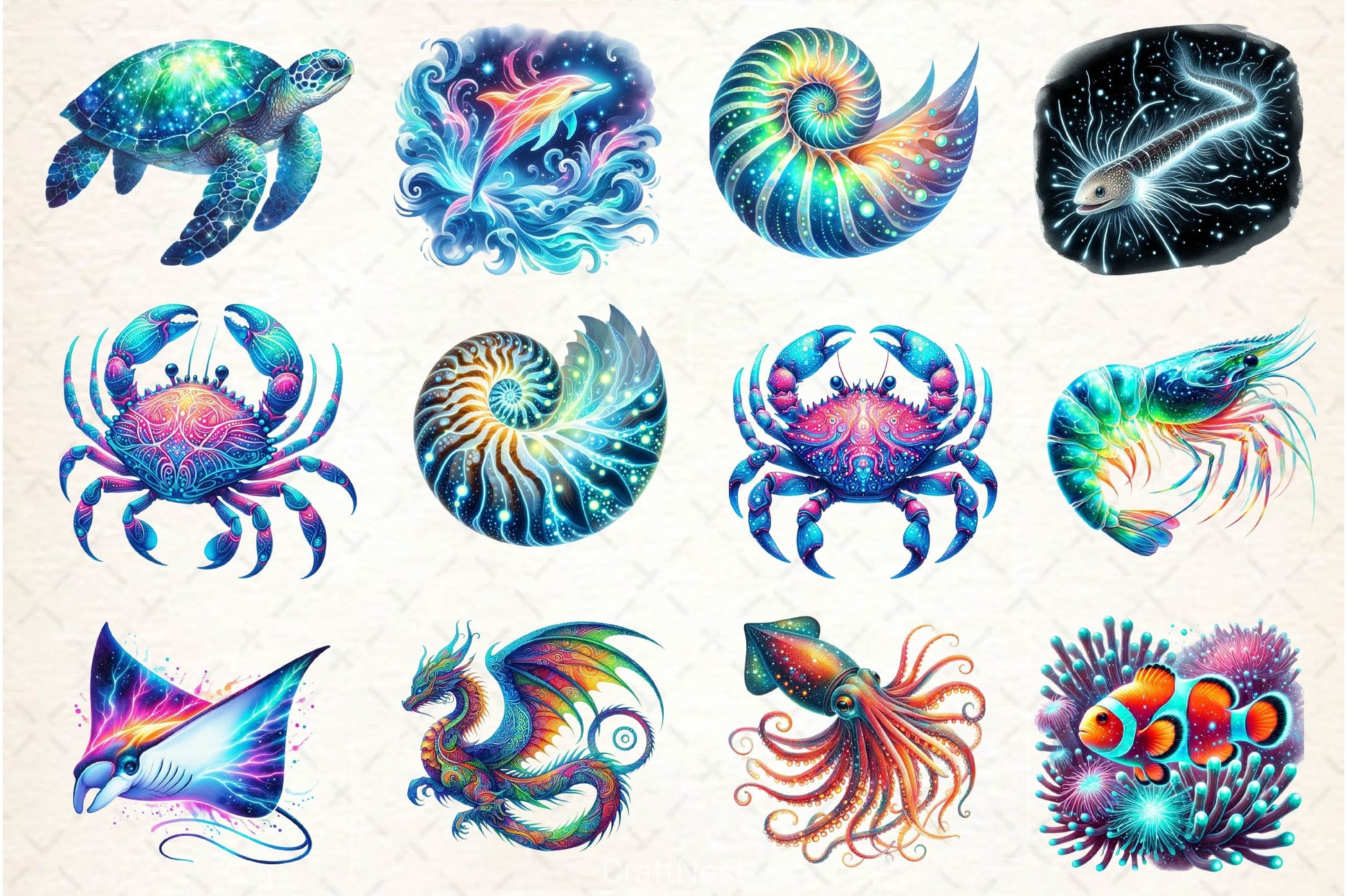 Bioluminescent Sea Animal Clipart Bundle 2 - CraftNest - Digital Crafting and Art