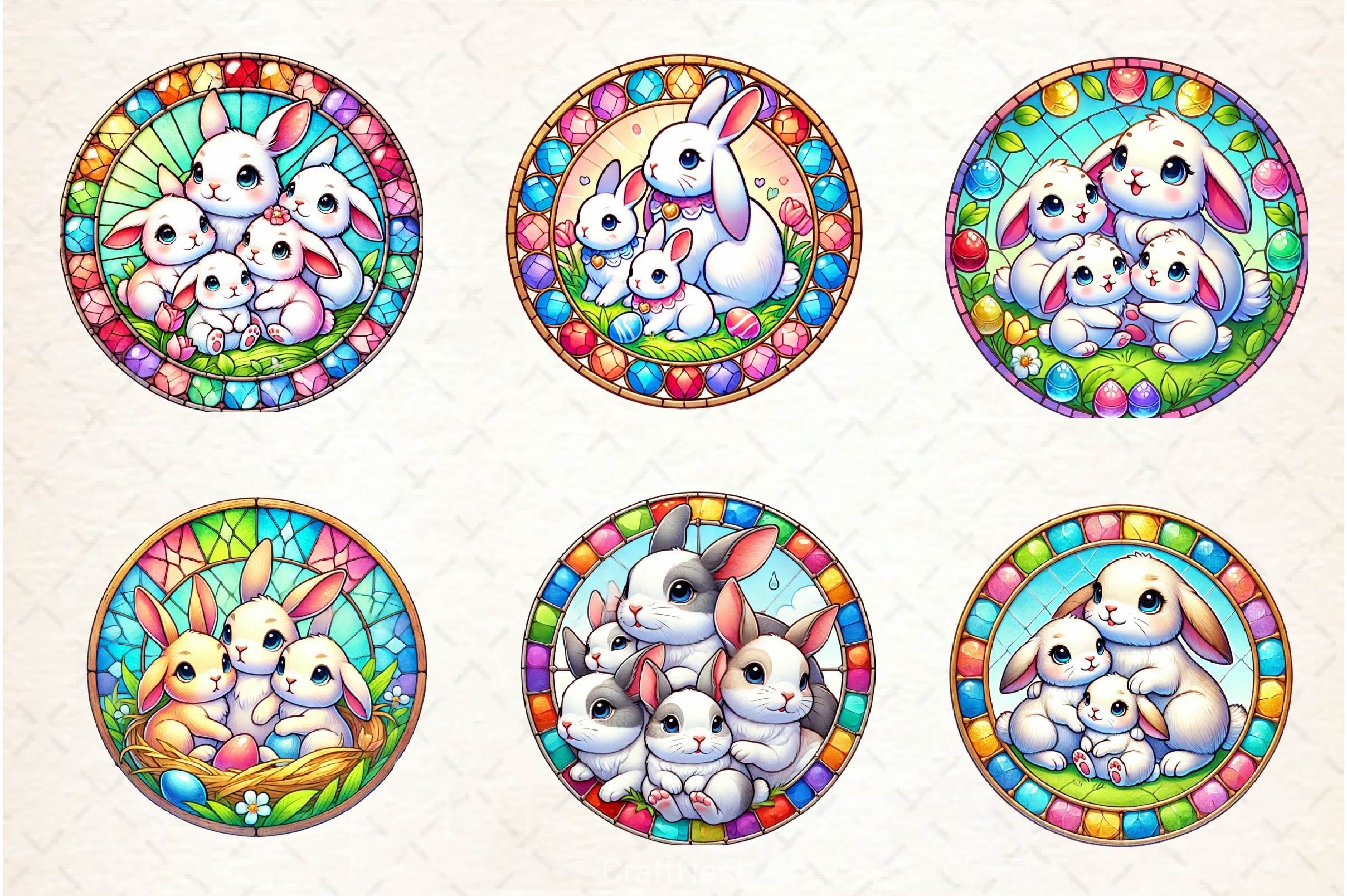 Easter Stained Glass Family Bunny Clipart Bundle - CraftNest - Digital Crafting and Art