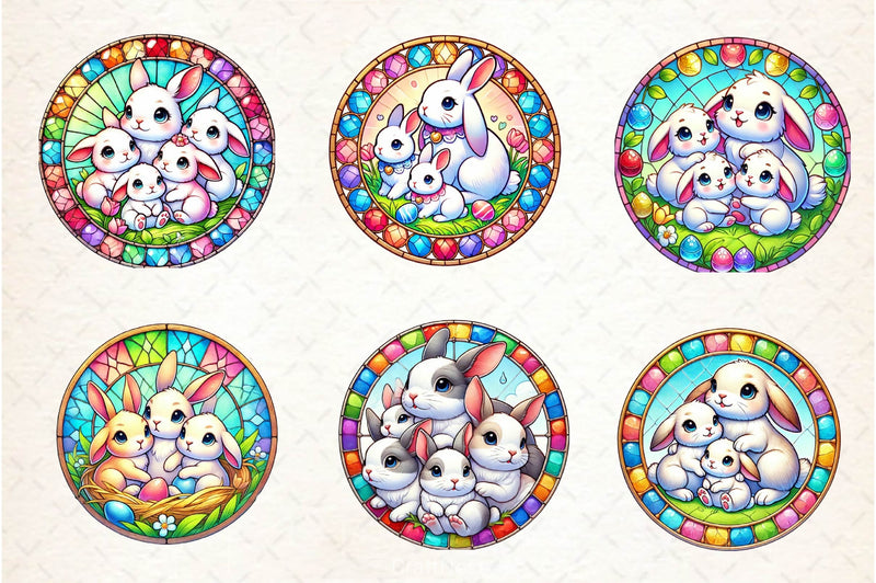 Easter Stained Glass Family Bunny Clipart Bundle - CraftNest - Digital Crafting and Art