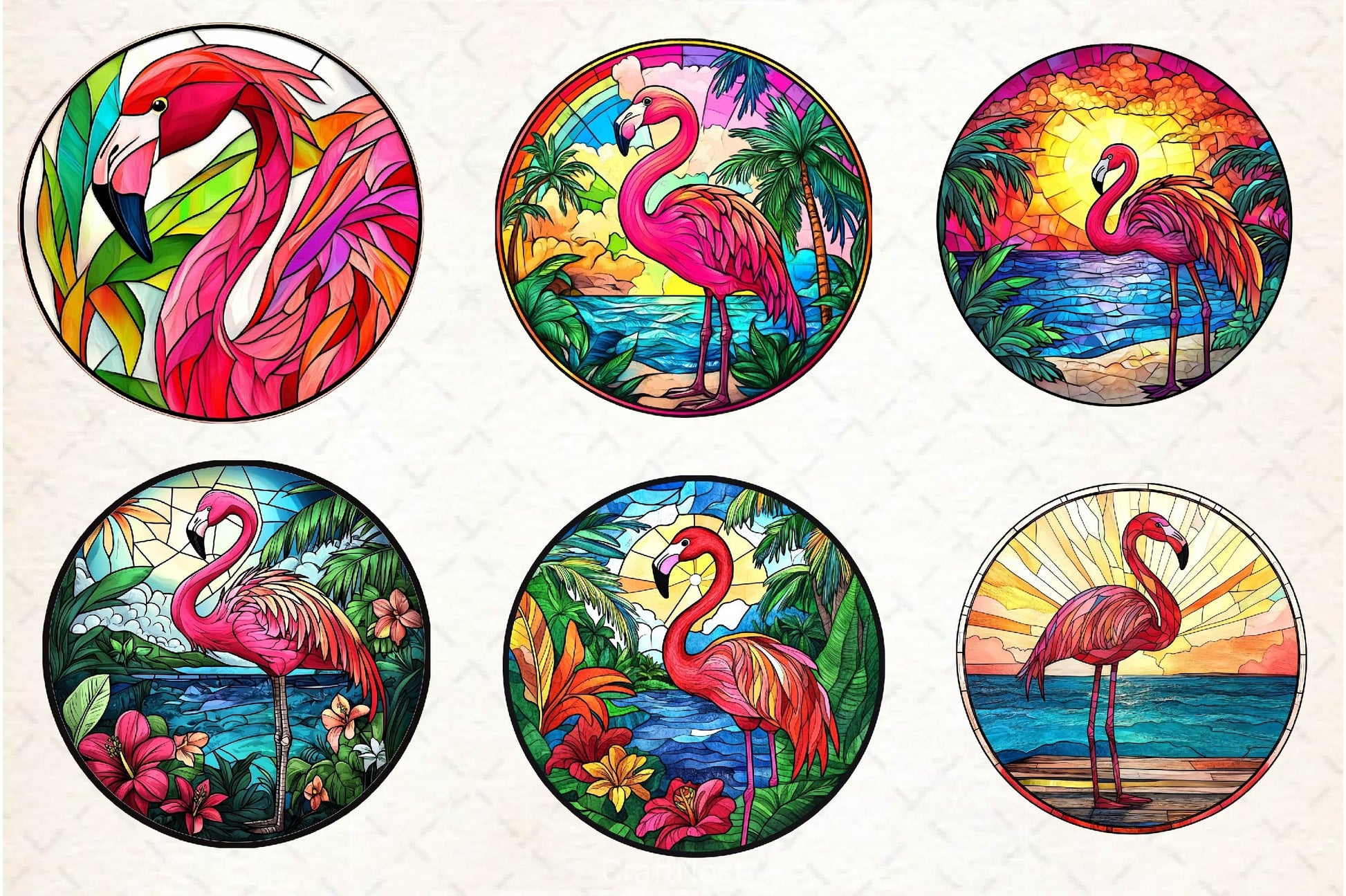 Round Stained Glass Flamingo Clipart Bundle 2 - CraftNest - Digital Crafting and Art