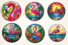 Round Stained Glass Flamingo Clipart Bundle 2 - CraftNest - Digital Crafting and Art