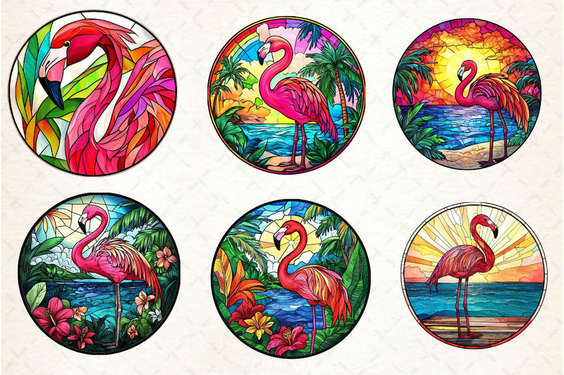 Round Stained Glass Flamingo Clipart Bundle 2 - CraftNest - Digital Crafting and Art