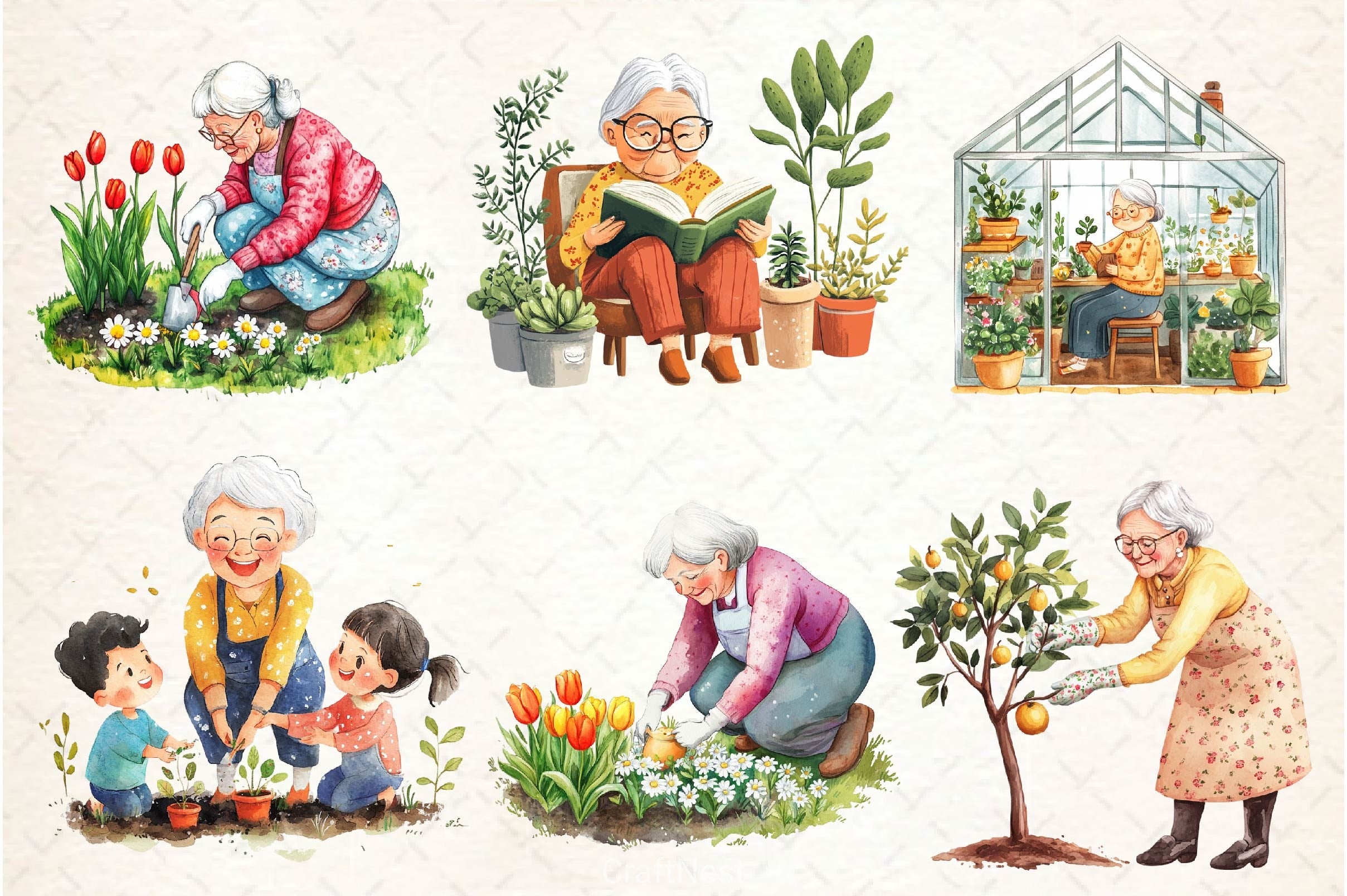 Gardening Grandma Clipart Bundle 3 - CraftNest - Digital Crafting and Art