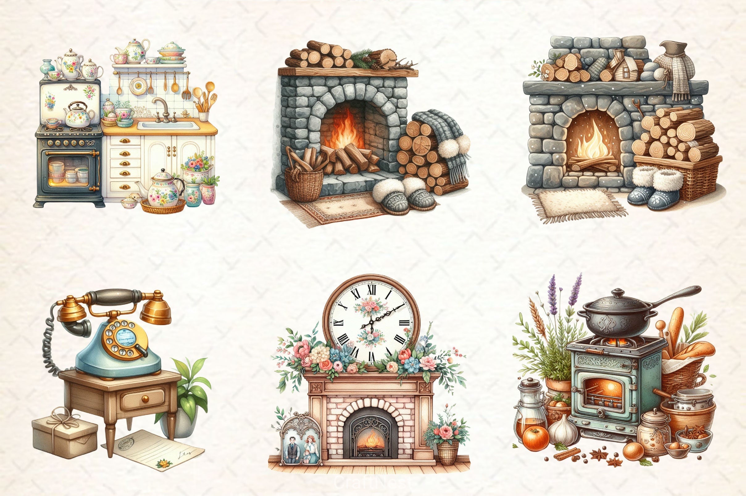 Vintage Cozy Home Life Clipart Bundle 2 - CraftNest - Digital Crafting and Art