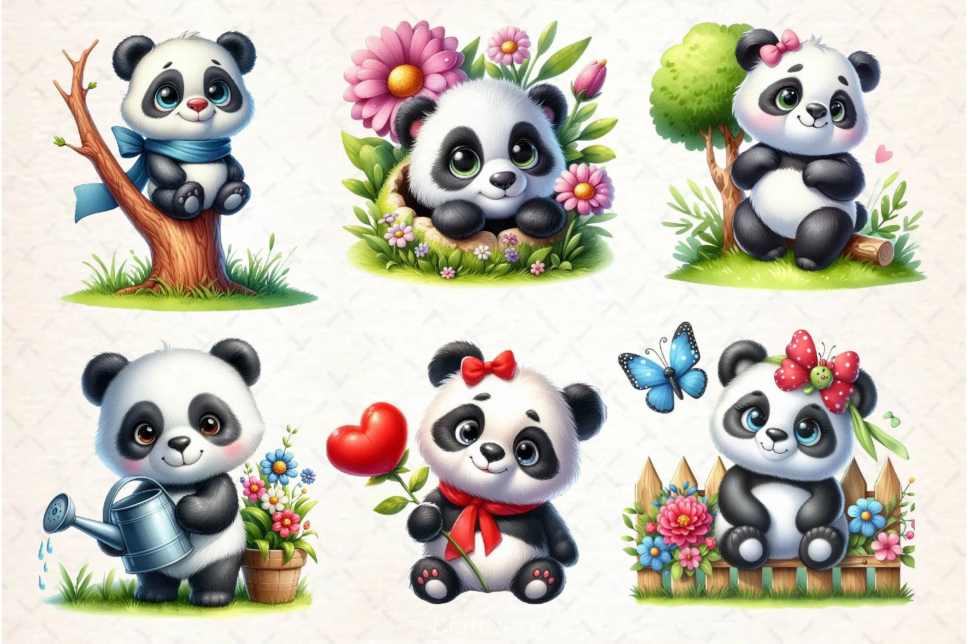Spring Cute Panda Clipart Bundle - CraftNest - Digital Crafting and Art