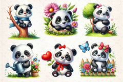 Spring Cute Panda Clipart Bundle - CraftNest - Digital Crafting and Art