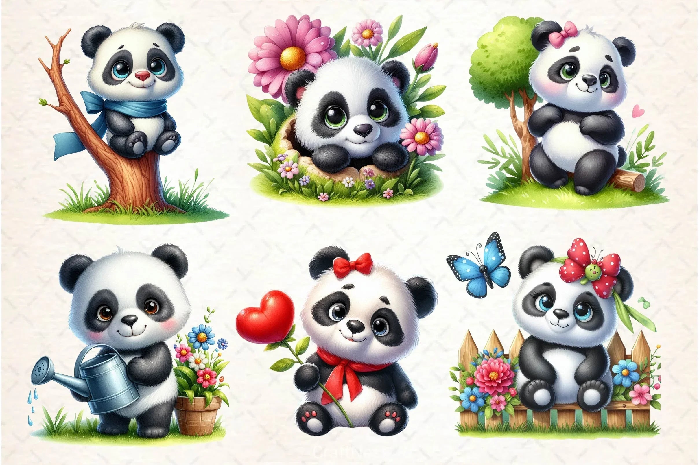 Spring Cute Panda Clipart Bundle - CraftNest - Digital Crafting and Art