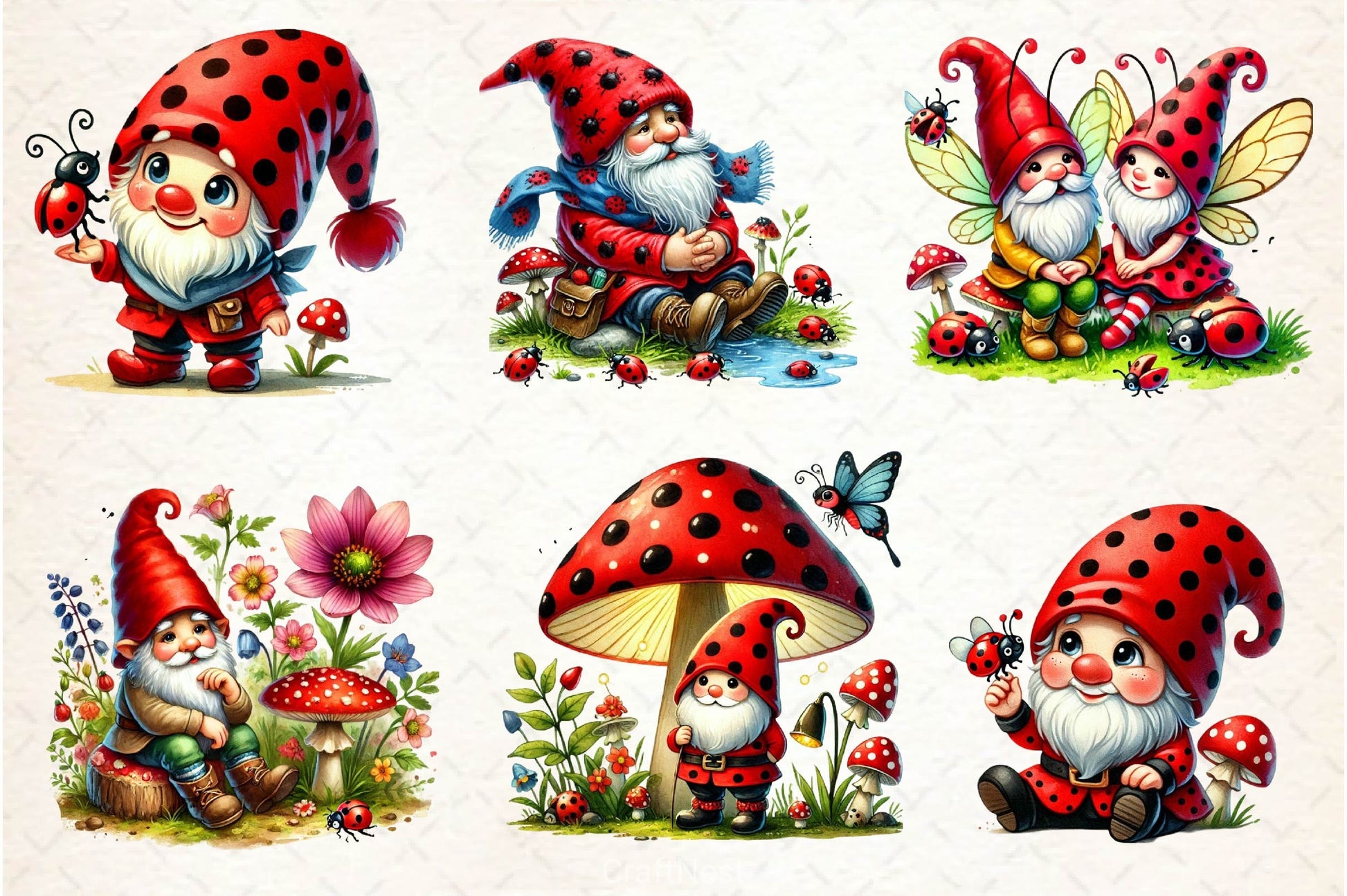 Ladybug Gnomes Clipart Bundle 2 - CraftNest - Digital Crafting and Art