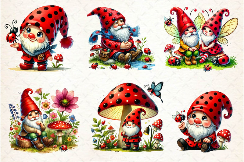 Ladybug Gnomes Clipart Bundle 2 - CraftNest - Digital Crafting and Art