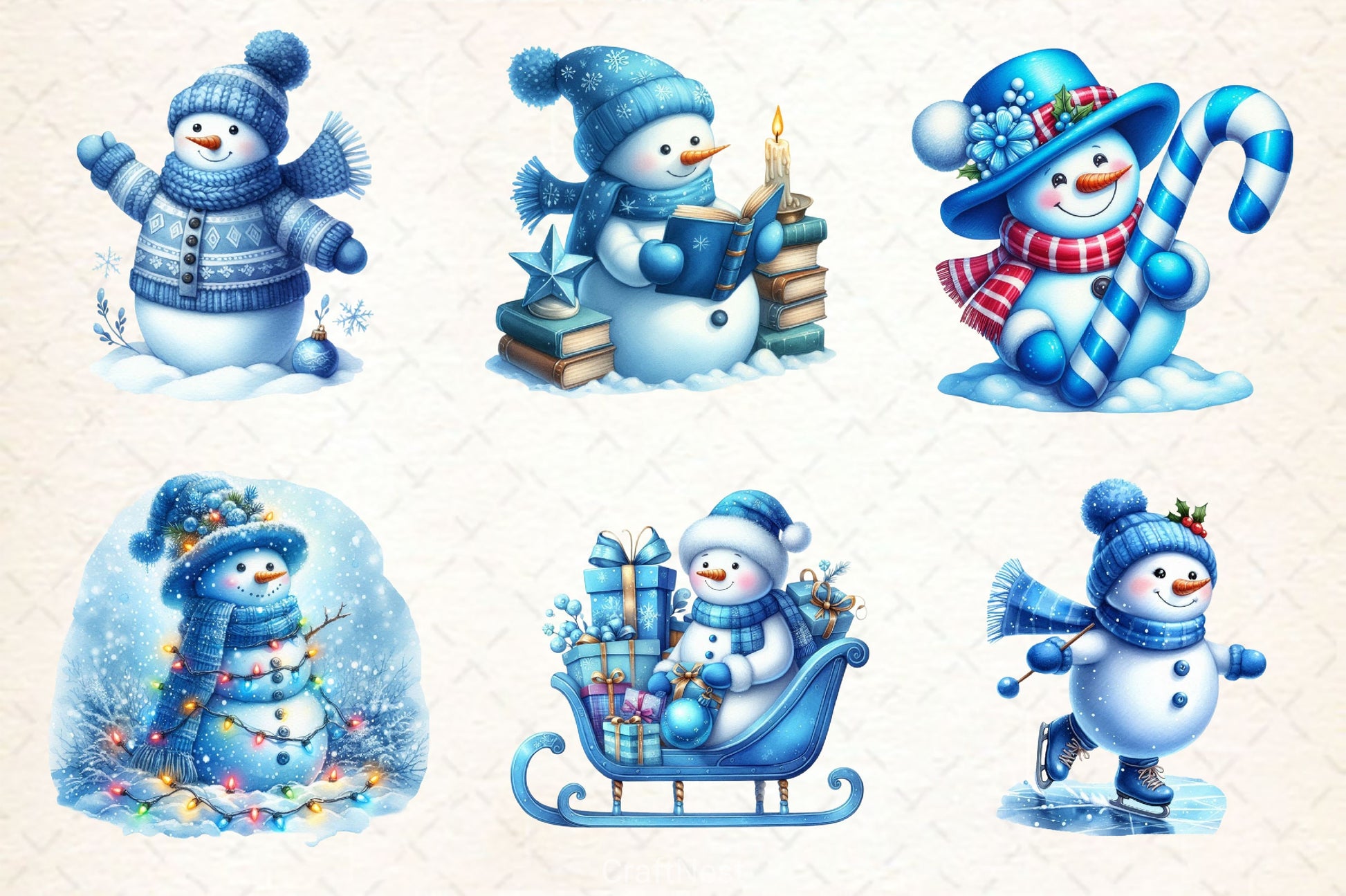 Blue Christmas Snowman Clipart Bundle 2 - CraftNest - Digital Crafting and Art