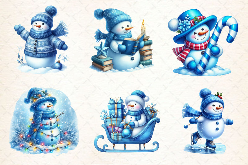 Blue Christmas Snowman Clipart Bundle 2 - CraftNest - Digital Crafting and Art