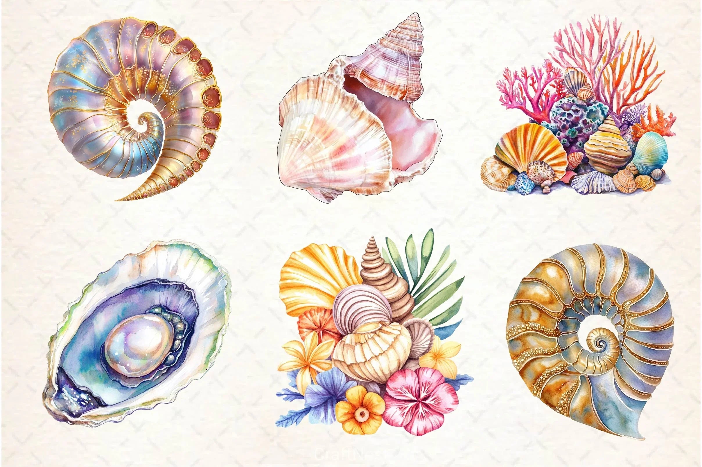 Summer Seashell Clipart Bundle 2 - CraftNest - Digital Crafting and Art