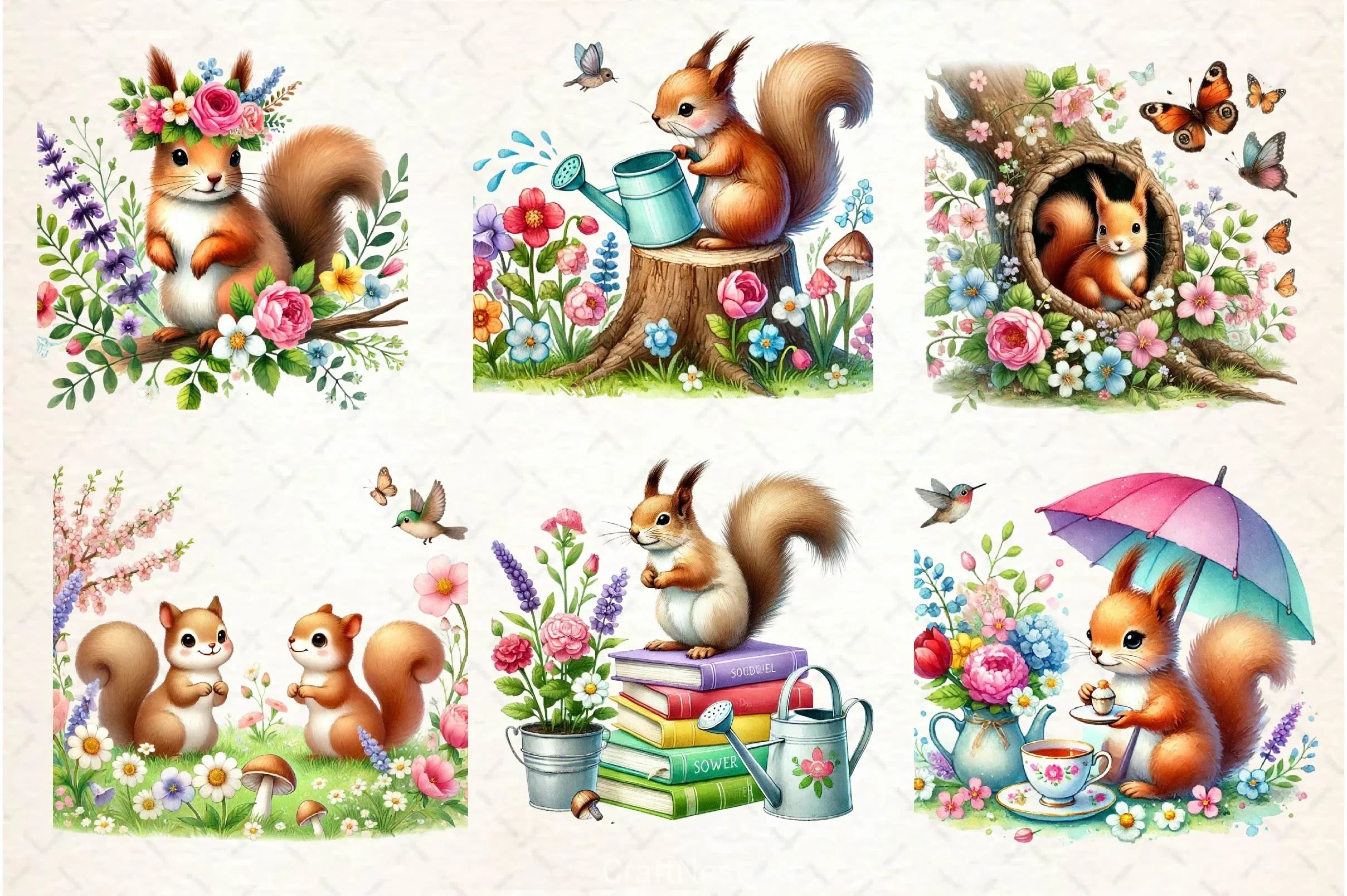 Spring Squirrel Garden Clipart Bundle 2 - CraftNest - Digital Crafting and Art